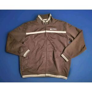 Vintage y2k ECKO UNLTD Men's Zip Up Jacket Brown XL Embroidered Chest and Cuffs